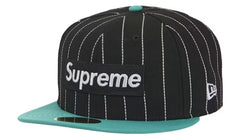 Supreme MLB Teams Box Logo New Era 59Fifty Hat Snow Black Pinstripe