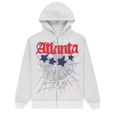 Sp5der "Atlanta" Full Zip Up Hoodie Grey