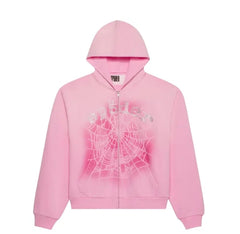 Sp5der OG Web V2 Spray Zip Hoodie Light Pink