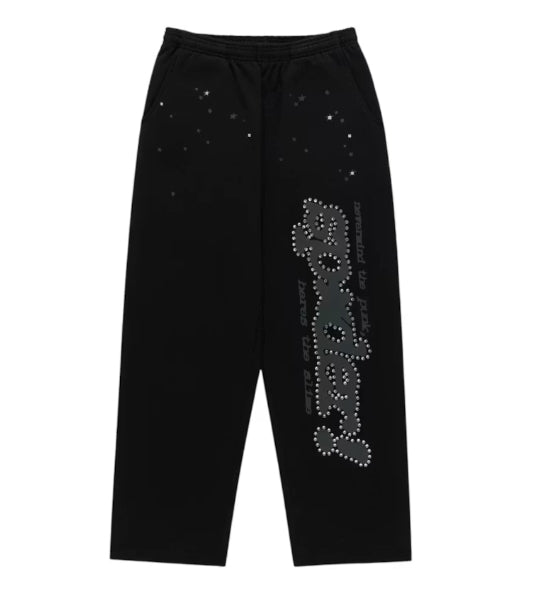 Sp5der Rhinestone Punk V2 Sweatpants Black