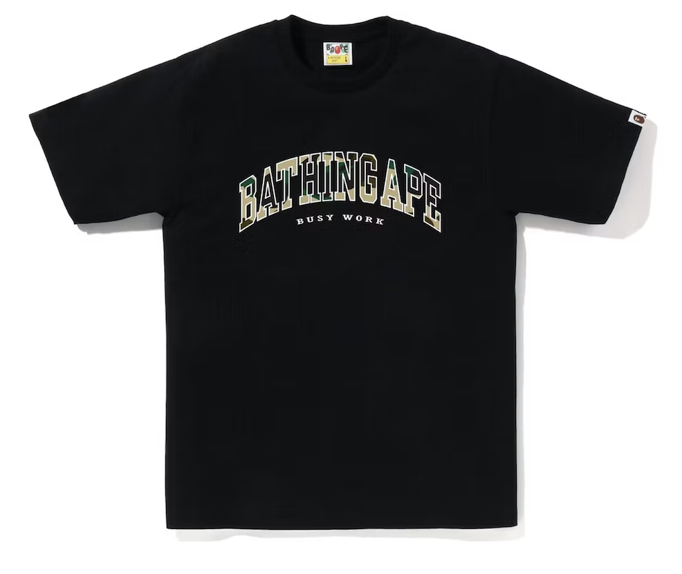 BAPE Yellow 1st Camo Logo Black Tee