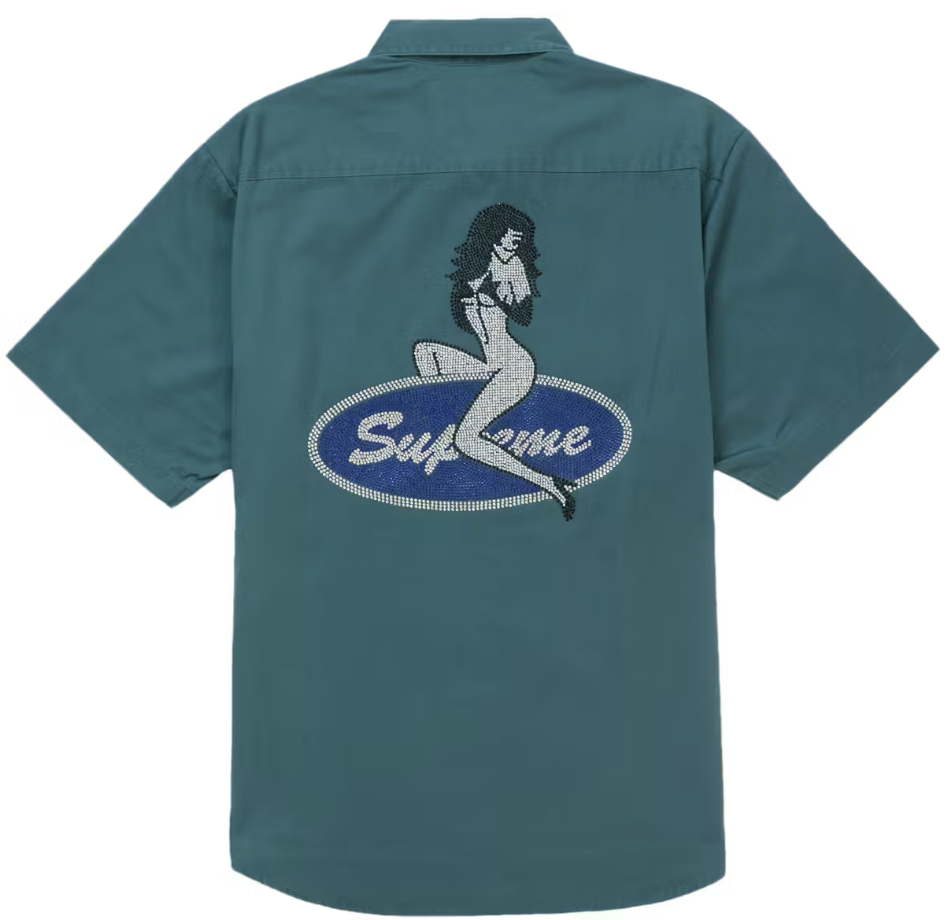 Supreme Rhinestone Pin Up S/S Work Shirt Green
