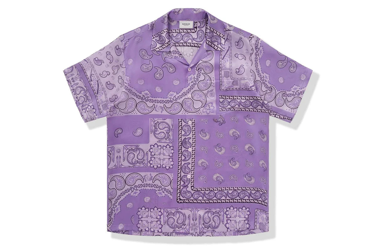 BAPE Black Printed Short Sleeve Silk Shirt Purple