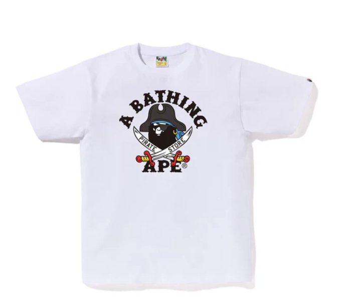 BAPE CAPTAIN APE PIRATE COLLEGE TEE MENS White