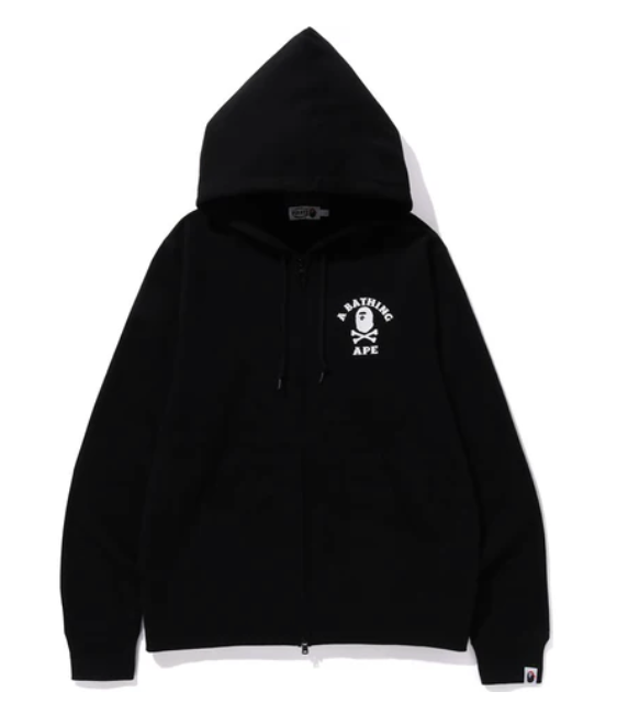 BAPE Ape Crossbone College Zip Up Black Hoodie