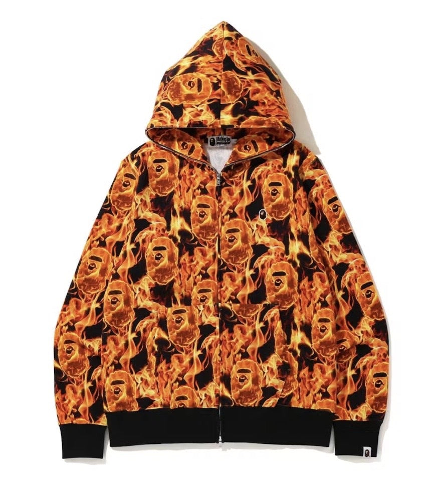 BAPE Flame Wide Full Zip Hoodie Orange