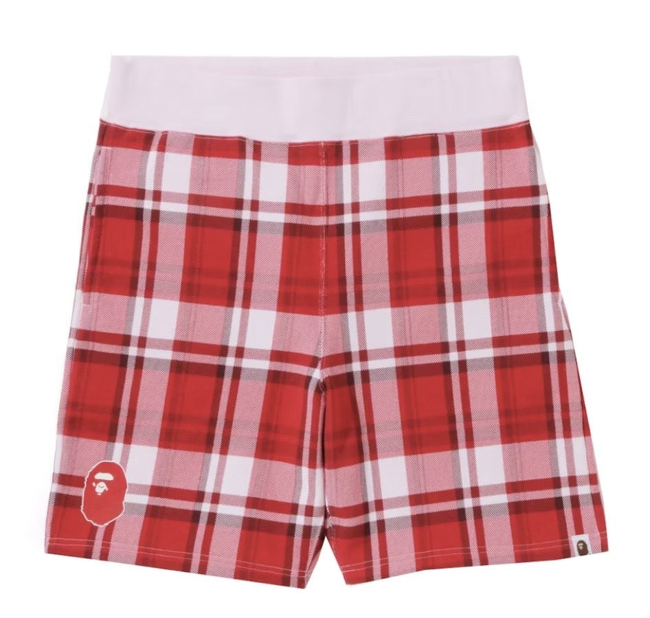 BAPE Gift Check Sweat Shorts Red