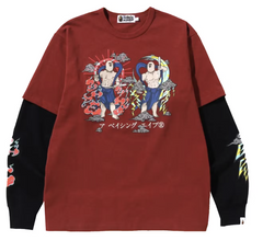 BAPE Japan Guardians Layered Heavyweight L/S Tee Burgundy