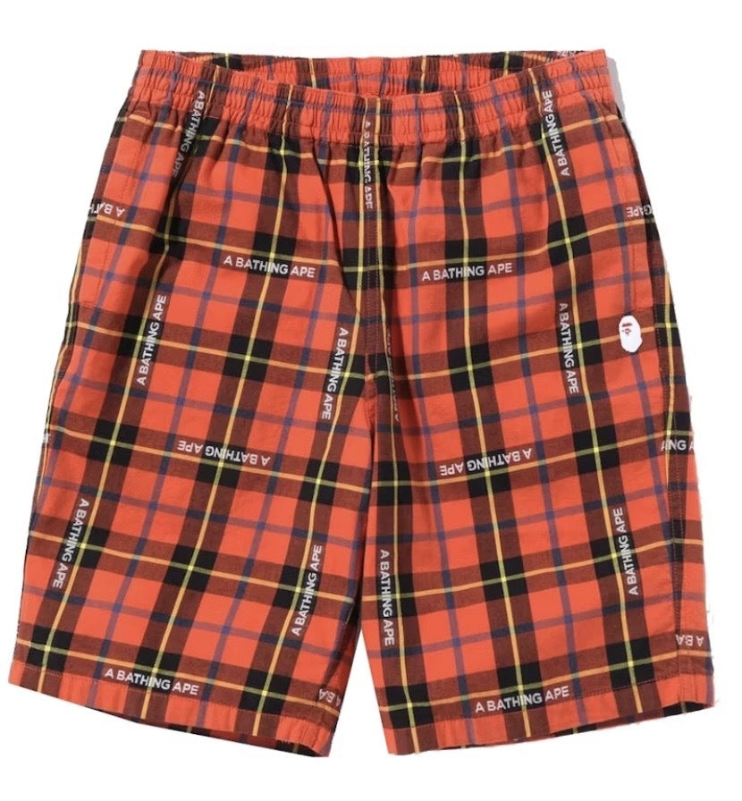 BAPE Logo Check Shorts Red