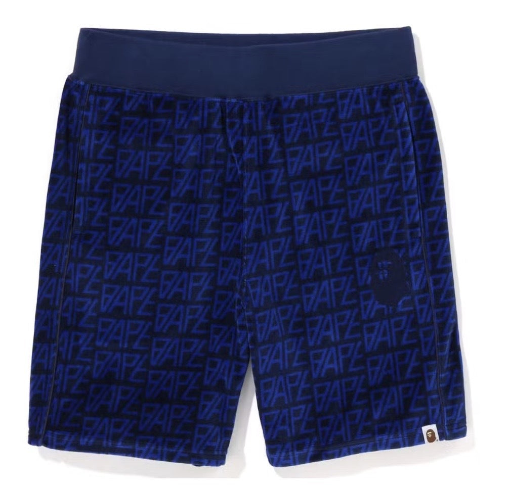BAPE Logo Monogram Velour Shorts Navy