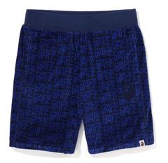 BAPE Logo Monogram Velour Shorts Navy