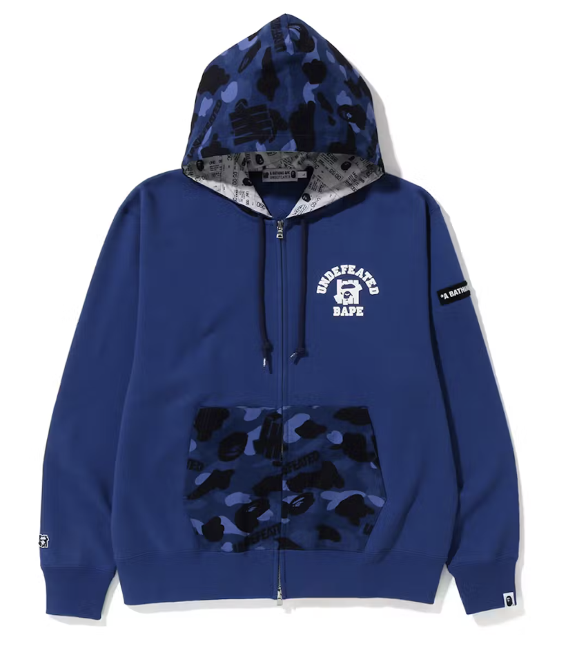 BAPE x Undefeated Color Camo Relaxed Zip Hoodie Navy
