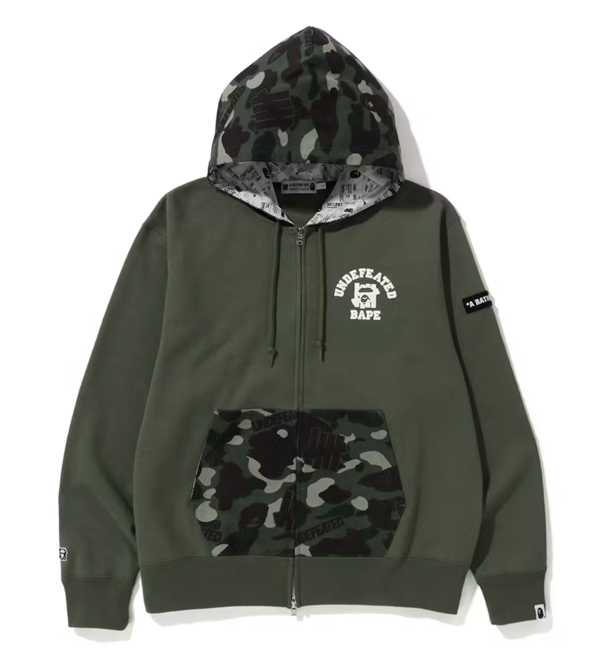 BAPE x Undefeated Color Camo Relaxed Zip Hoodie Green