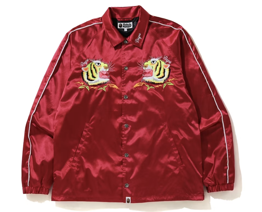 BAPE Tiger Embriodery Coach Jacket Red Pre-Owned