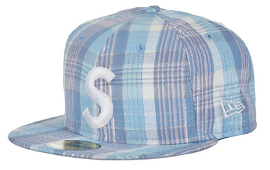 Supreme Metallic Blue Plaid S Logo New Era Hat