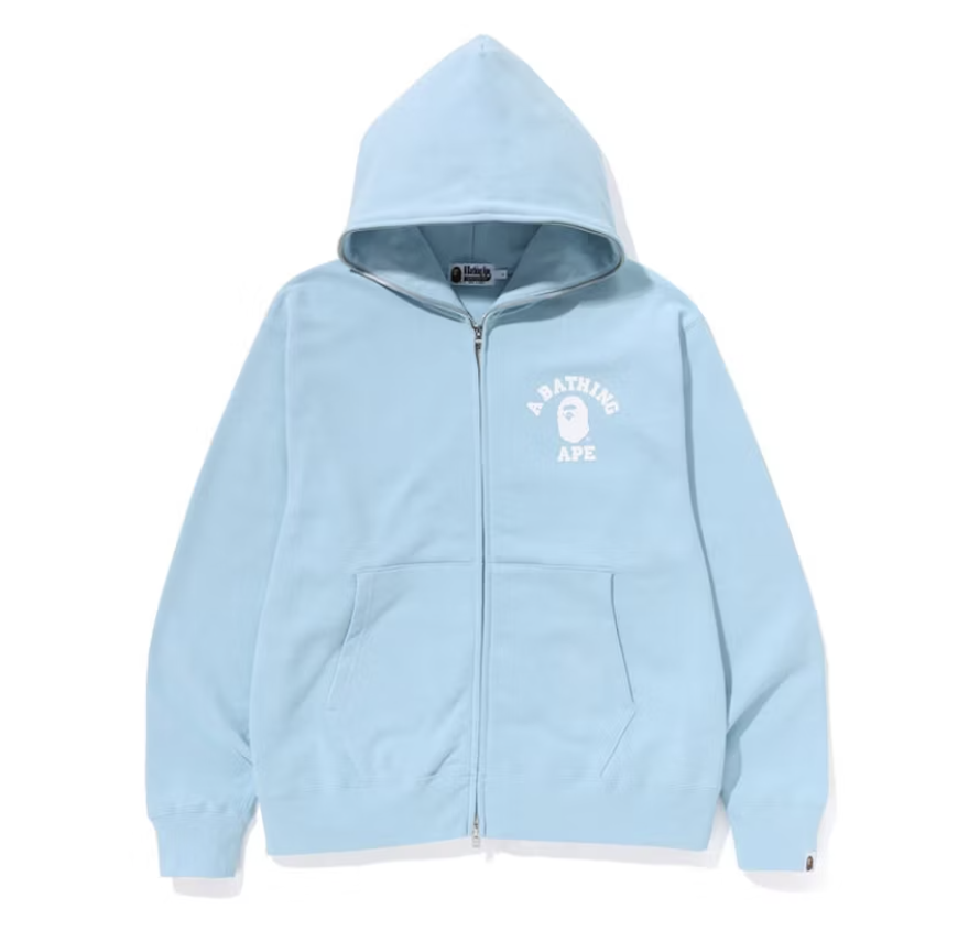 BAPE College Relaxed Fit Full Zip Hoodie Sax