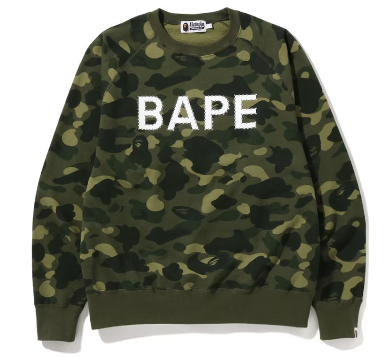 BAPE ABC Green Camo Crystal Stone Crewneck Pre-Owned