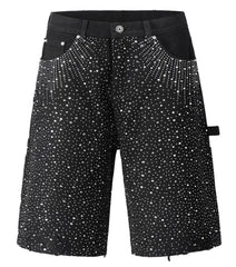 Rhinestone Black Cowboy Denim Shorts