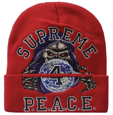Supreme Peace Embroidered Red Beanie