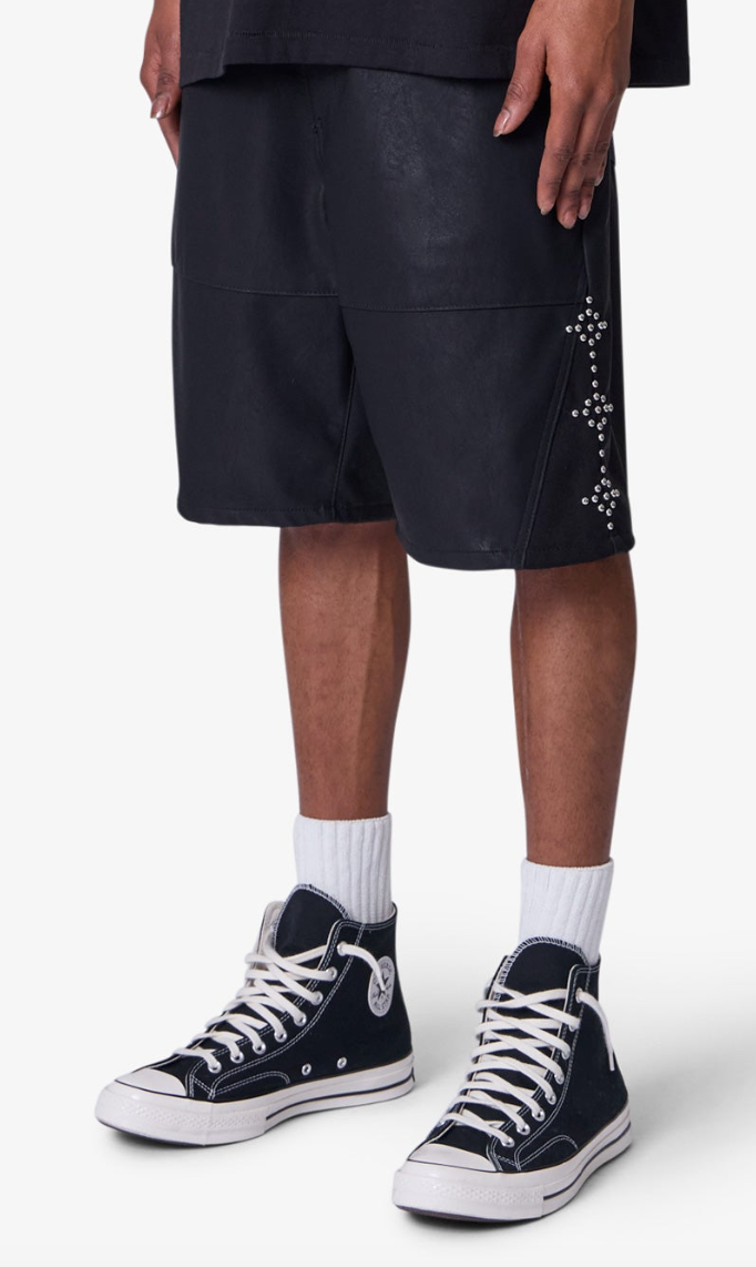 ULTRA BAGGY LEATHER STUDDED SHORTS