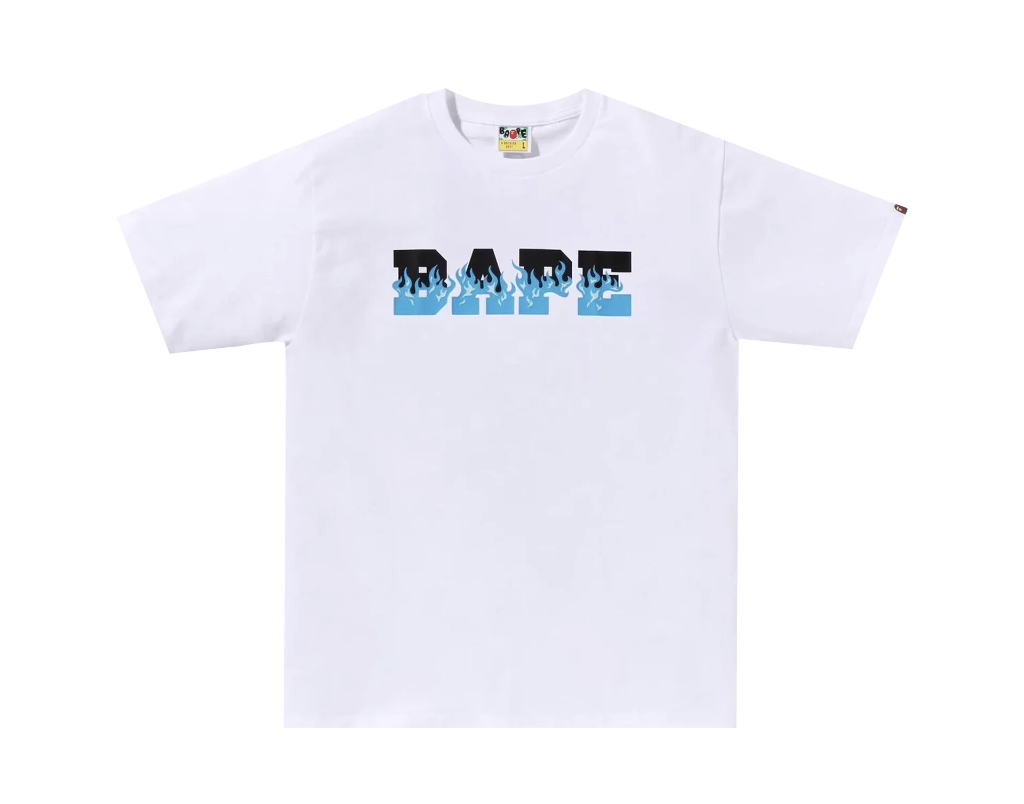 BAPE Blue Flame Logo White Tee