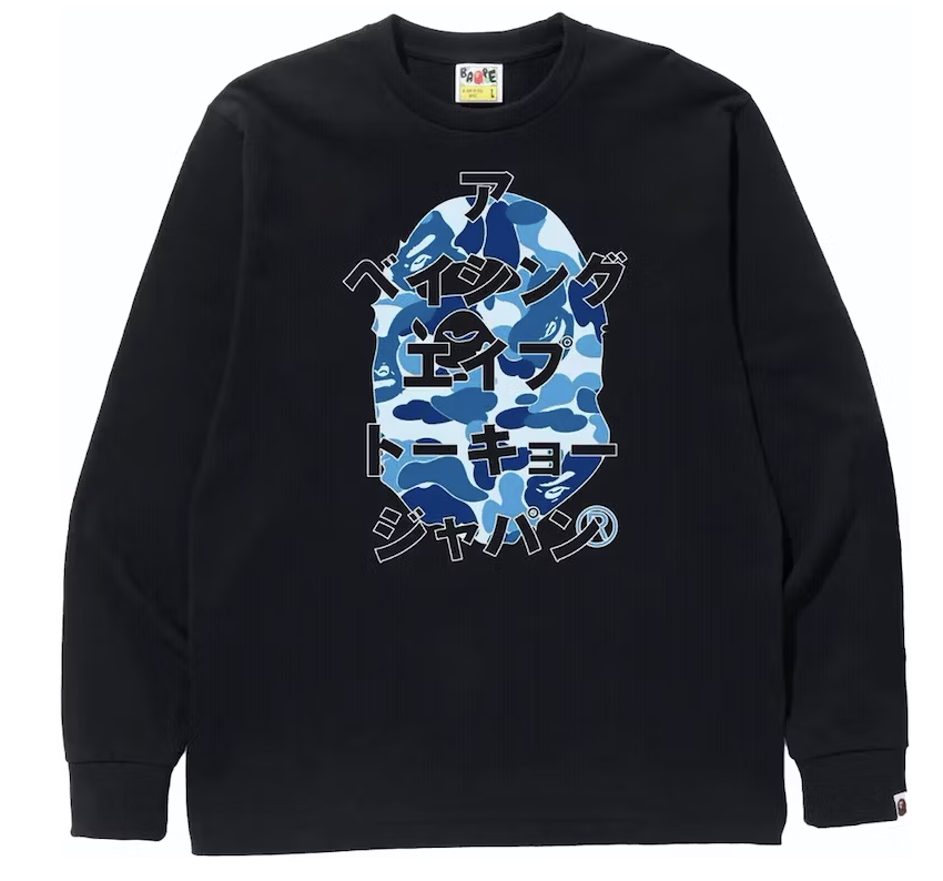 BAPE ABC Camo Japanese Letters L/S Tee Black/Blue