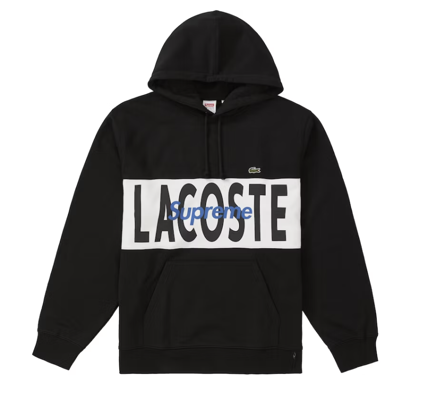 Supreme LACOSTE Logo Panel Hooded Sweatshirt Black Pre-Owned