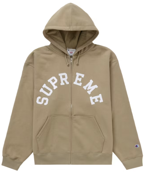 Supreme Champion Zip Up Hooded Sweatshirt Tan