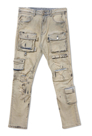 First Row Multi Cargo Pocket Slim Stack Jeans