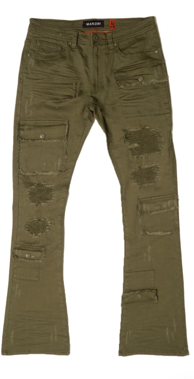 Makobi Cesare Stacked Olive Jeans