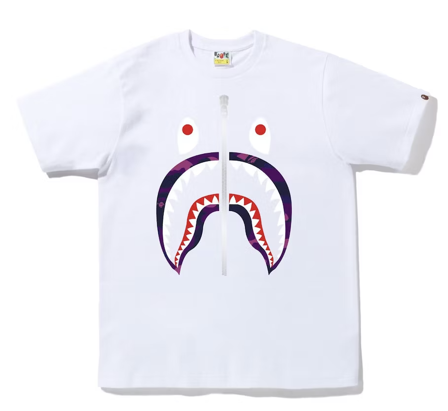 BAPE Purple Color Camo Shark White Tee (BF)