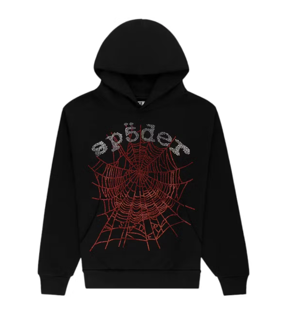 Sp5der Rhinestone OG Web V2 Hoodie Black