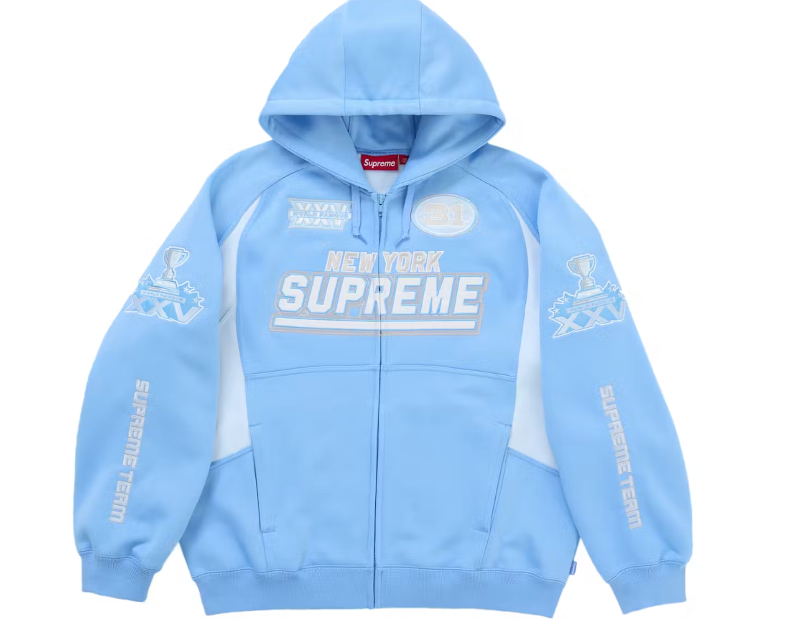 Supreme Football Zip Up Hoodie Blue