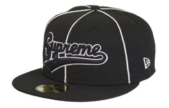 Supreme x New Era Piping Script Hat Black