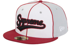 Supreme x New Era Piping Script Hat Grey