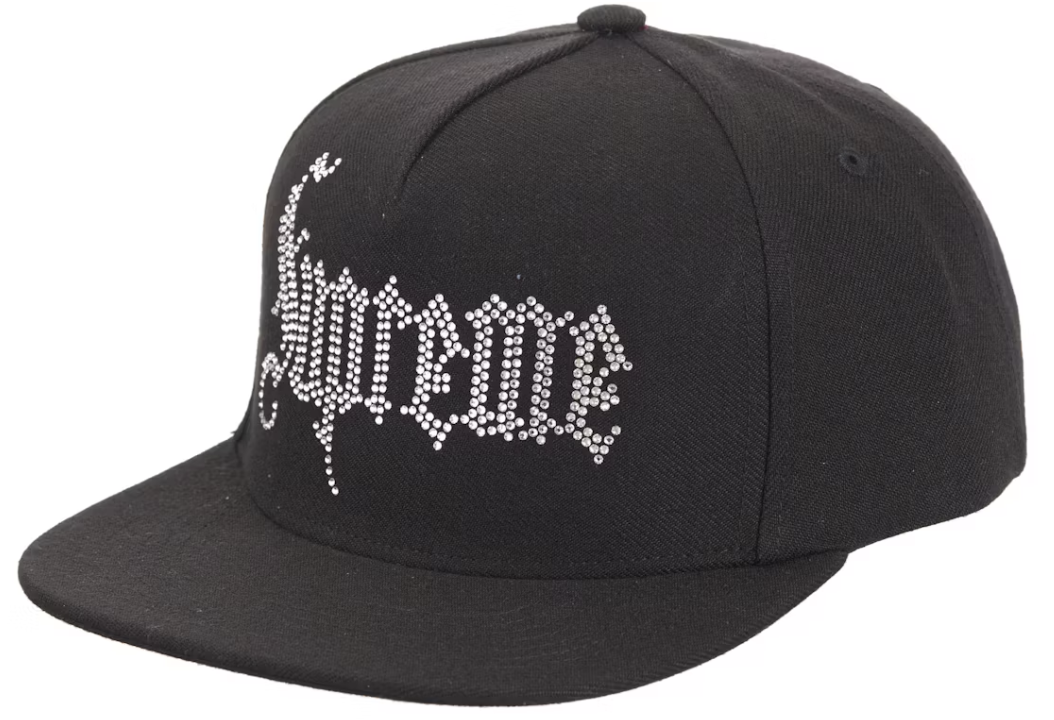 Supreme 5-Panel Rhinestone Hat Black