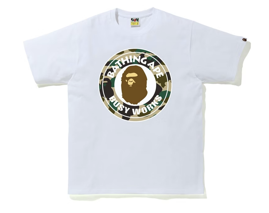 BAPE Busy Works Yellow Camo White Tee