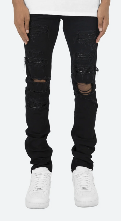 X201 Rhinestone Skinny Denim Black Jeans
