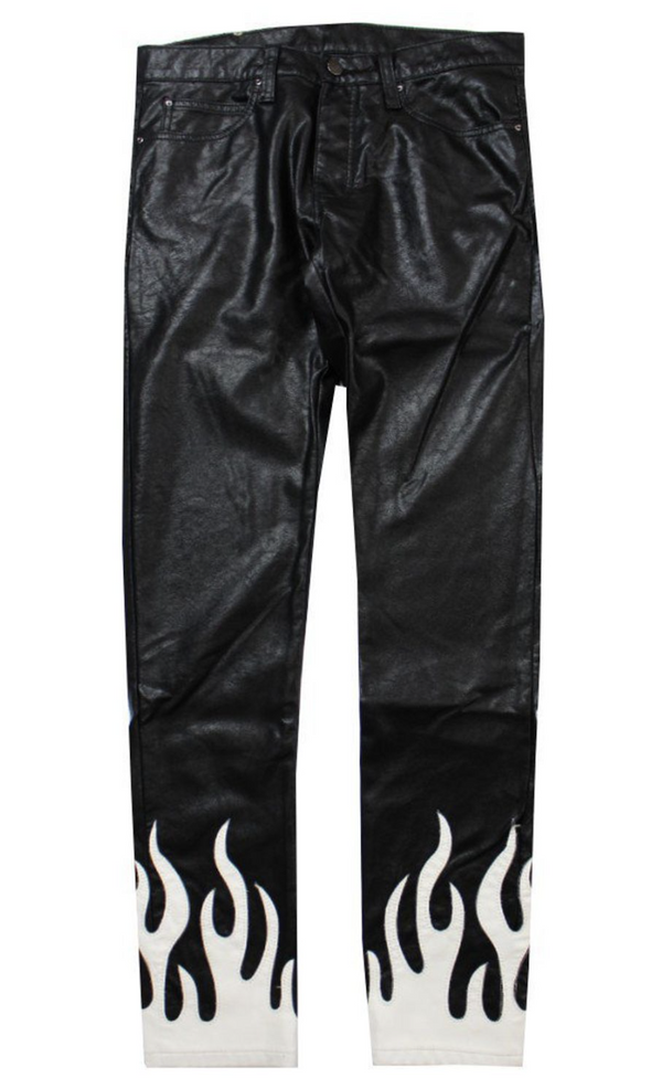 S252 Flame Denim Black/White Leather Jeans