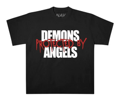 Vlone NAV White/Red "Demons Protected By Angels" Black Tee