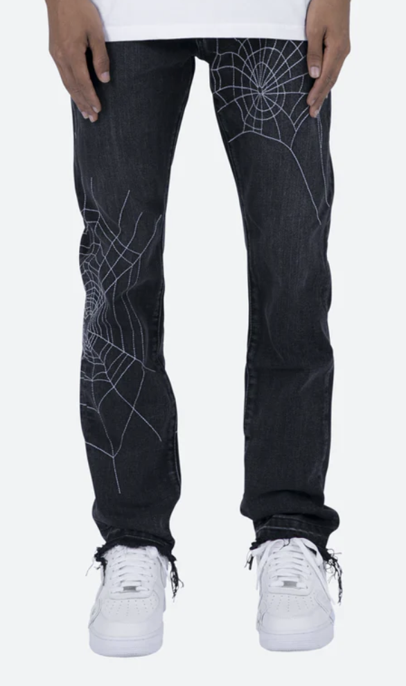 Spider Straight Denim Black Jeans